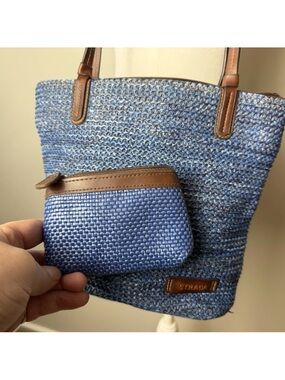 Strada Shoulder Bag Purse with Zip Coin Purse Blue Brown Woven Zip Close Lined